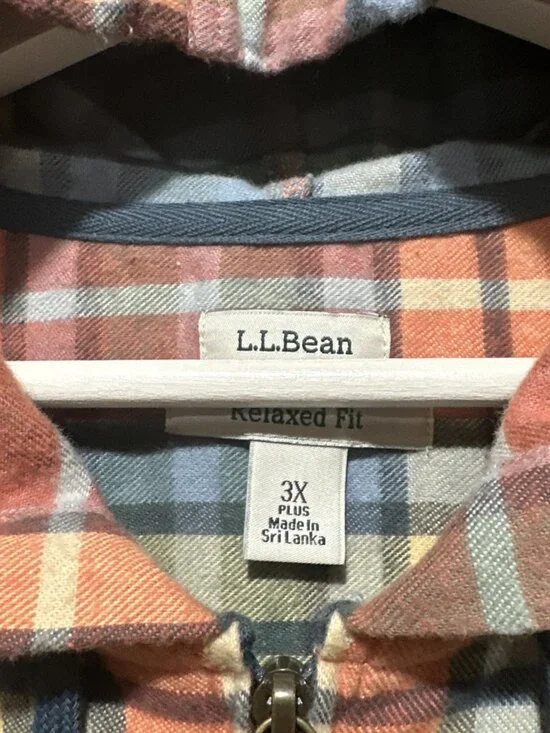 L.L. Bean Scotch Plaid Flannel Women's 3X Relaxed Zip Hoodie Lightweight Logo - Picture 2 of 5